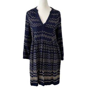 Anthropologie Holding Horses Navy Blue Long Sleeve Chevron Dress